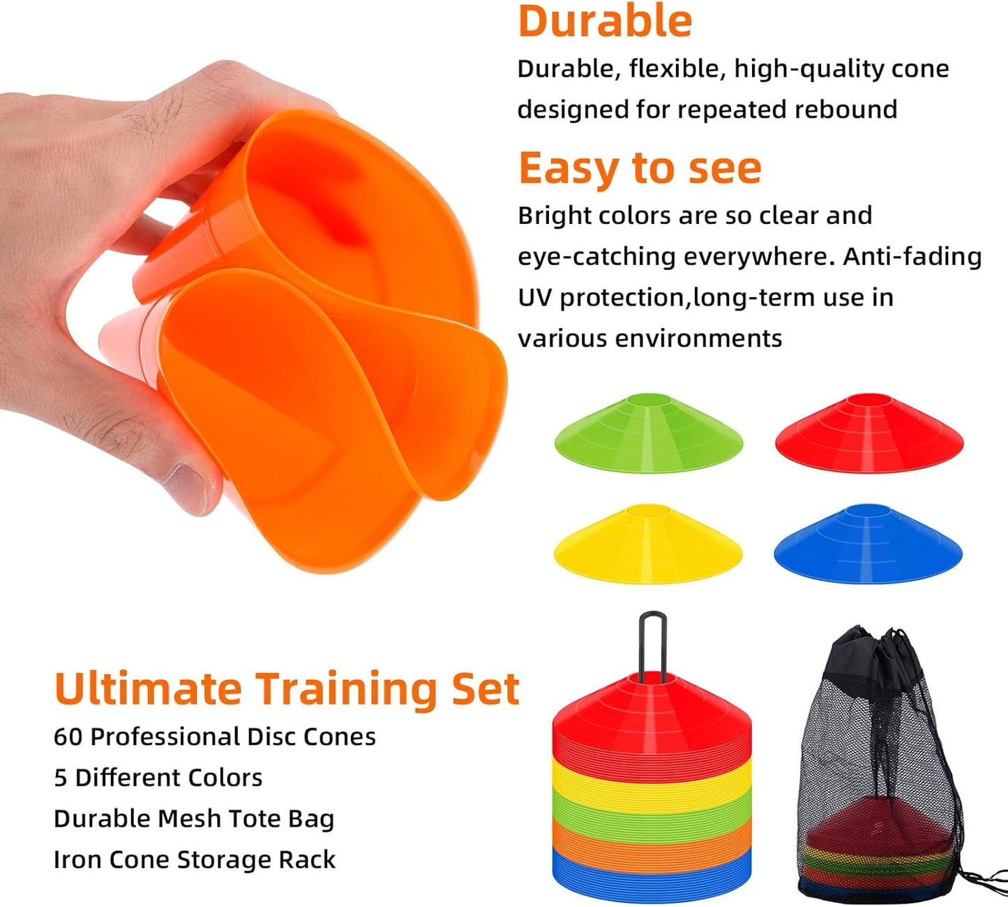 60 Pack Agile Soccer Cones with Portable Bags & Brackets