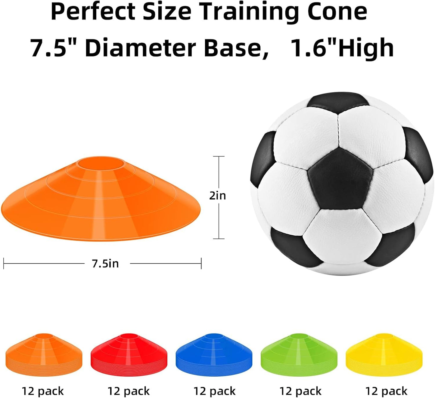 60 Pack Agile Soccer Cones with Portable Bags & Brackets