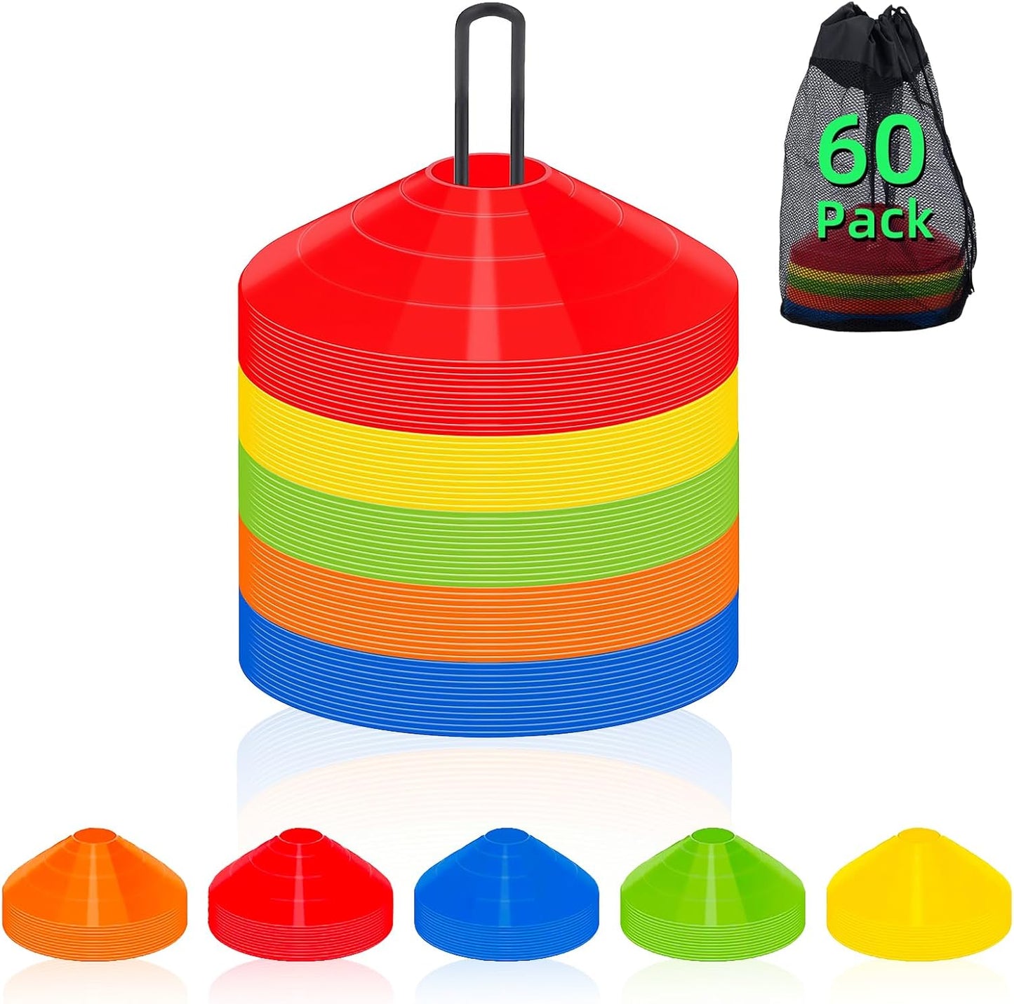 60 Pack Agile Soccer Cones with Portable Bags & Brackets