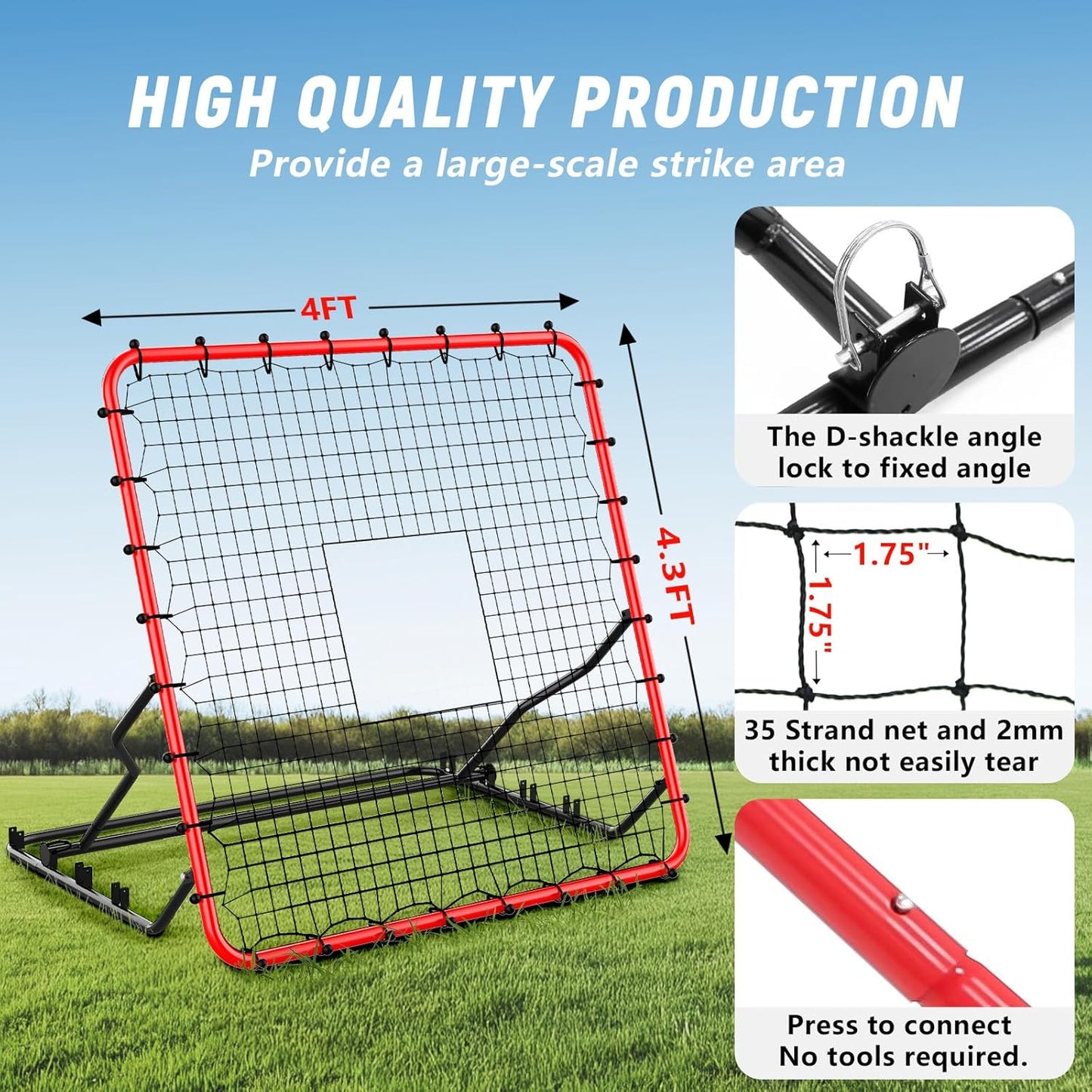 Baseball Rebounder with 4 Adjustable Angles